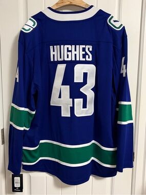 BNWT Authentic Fanatics Vancouver Canucks Quinn Hughes Blue Orca Jersey Size 3XL